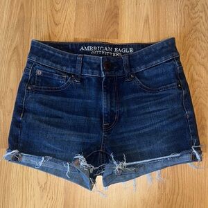 American Eagle Outfitters Dark Blue Frayed Jean Shorts
